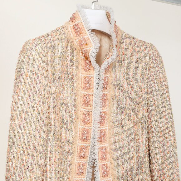 Escada Yellow & Pink Tweed Embellished Lace-Trim Jacket - Picture 3 of 10